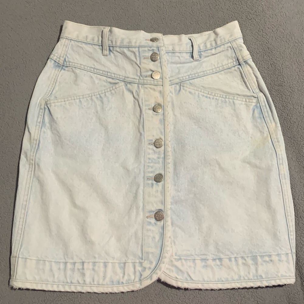 Vintage 80's Light Acid Wash Denim Nuovo Knee Length Button Down Skirt Size 11